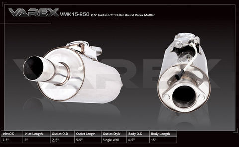 XFORCE Universal Varex Muffler Round Single Tip Stainless Steel 2.5"