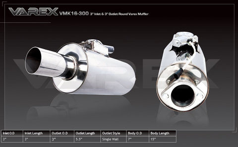 XFORCE Universal Varex Muffler Round Single Tip Stainless Steel 3"