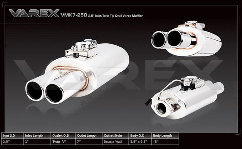 XFORCE Universal Varex Muffler Twin Tip Stainless Steel 2.5"