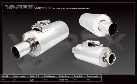 XFORCE Universal Varex Muffler Round Single Tip Stainless Steel 3.5"
