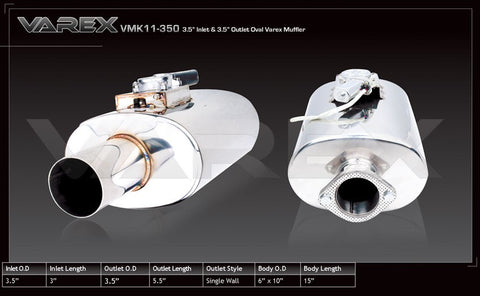 XFORCE Universal Varex Muffler Oval Single Tip Stainless Steel 3.5"