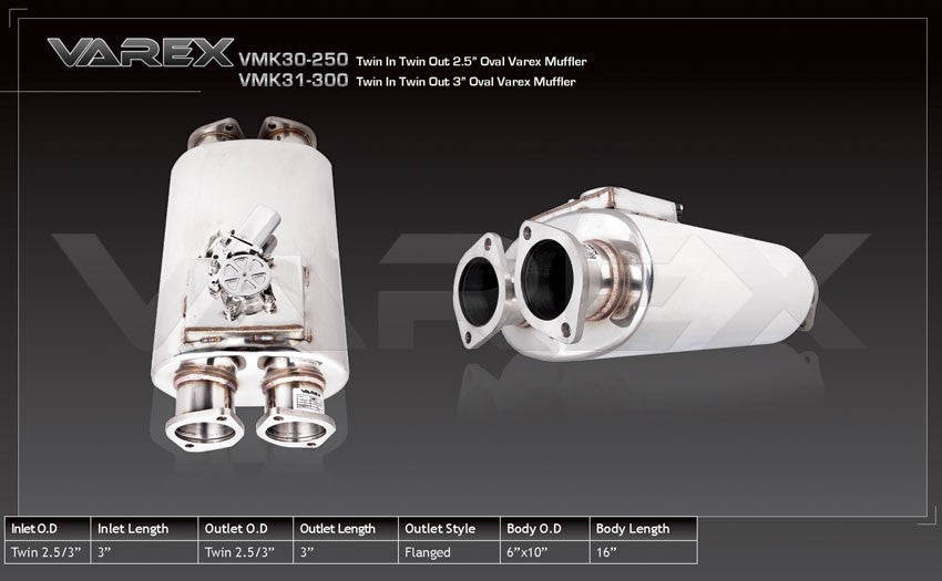 XFORCE Universal Varex Muffler Oval Twin In Twin Out Stainless Steel 3