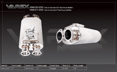 XFORCE  Universal Varex Muffler Oval Twin In Twin Out Stainless Steel 3"
